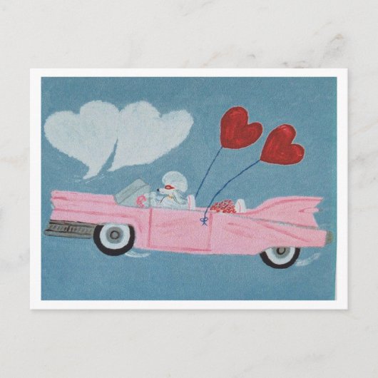 Poodles in Roze Cabriolet Briefkaart (Voorkant)