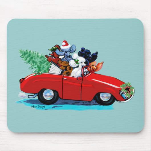 Poodles met kersttintage-auto's — Afdrukmuizepad Muismat (Voorkant)