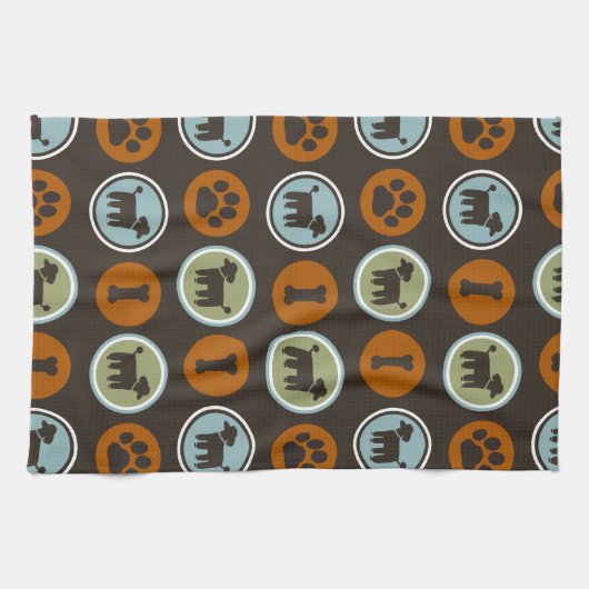 Poodles Pattern met Paw Prints and Dog Biscuits Theedoek (Horizontaal)