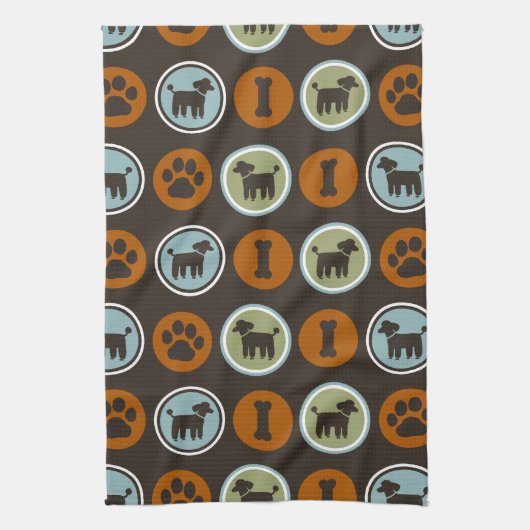 Poodles Pattern met Paw Prints and Dog Biscuits Theedoek (Verticaal)