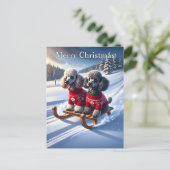 Poodles Sled Ride Kerstmis Briefkaart (Staand voorkant)
