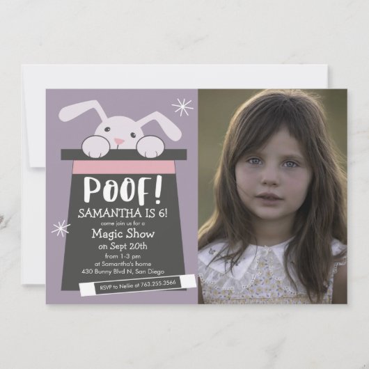 POOF Magic Show Verjaardagsfeestje Konijnenfoto Kaart (Voorkant)