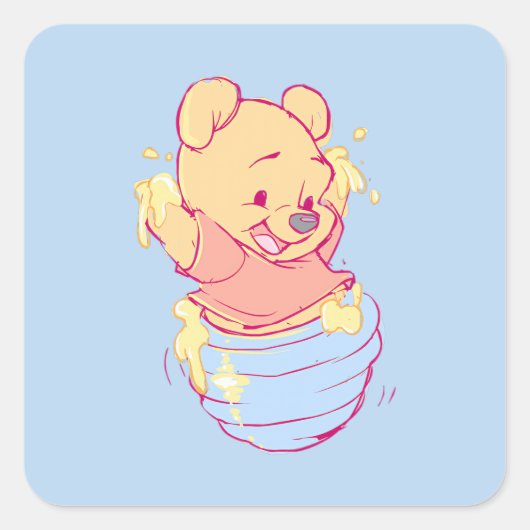Pooh Vierkante Sticker (Voorkant)