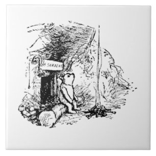 Pooh zit voor zijn huis tegeltje