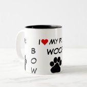 pooierdruk, boegwow. Ik hart mijn hond Tweekleurige Koffiemok (Voorkant links)