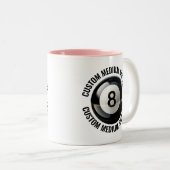 Pool 8 Ball & Medium Tekst ROZE 325ml Custom Tweekleurige Koffiemok (Voorkant rechts)