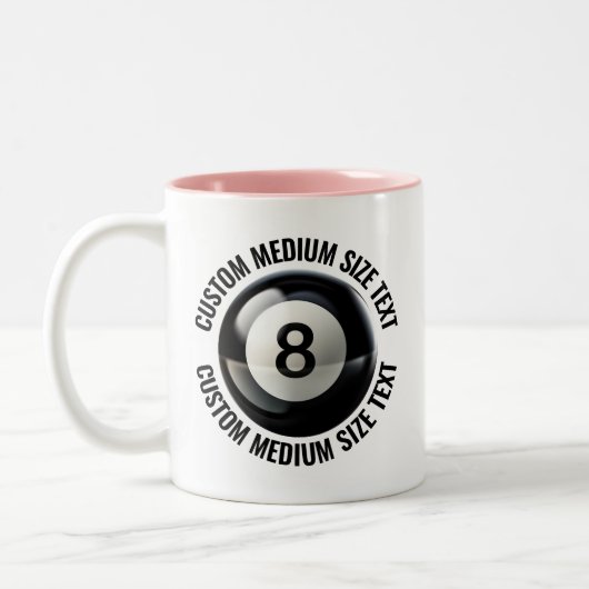 Pool 8 Ball & Medium Tekst ROZE 325ml Custom Tweekleurige Koffiemok (Links)