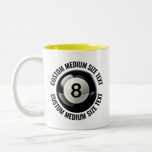 Pool 8 Ball & Medium Text GEEL 325ml Custom Tweekleurige Koffiemok (Links)