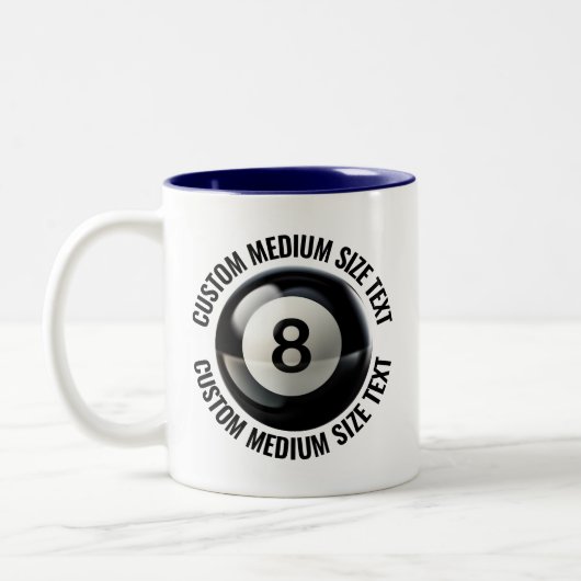 Pool 8 Ball & Medium Text NAVY BLAUW 325ml Custom Tweekleurige Koffiemok (Links)
