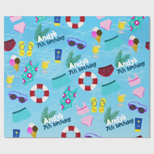 Pool Actieve Verjaardagsfeestje Cadeaupapier (Vlak)