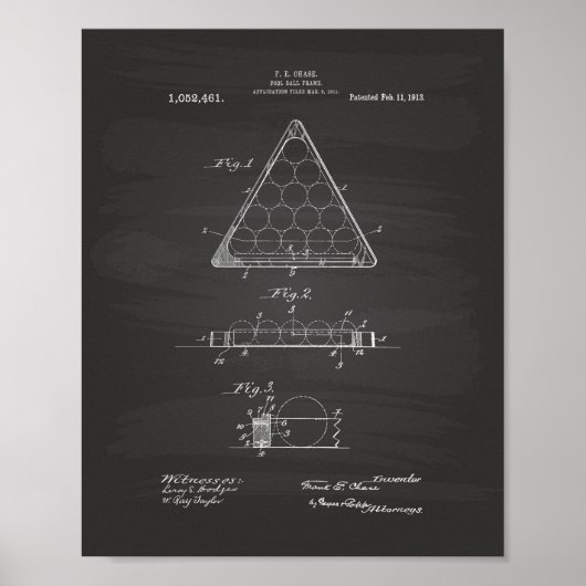 Pool Ball Lijst 1913 Patent Art - Chalkboard Poster (Voorkant)