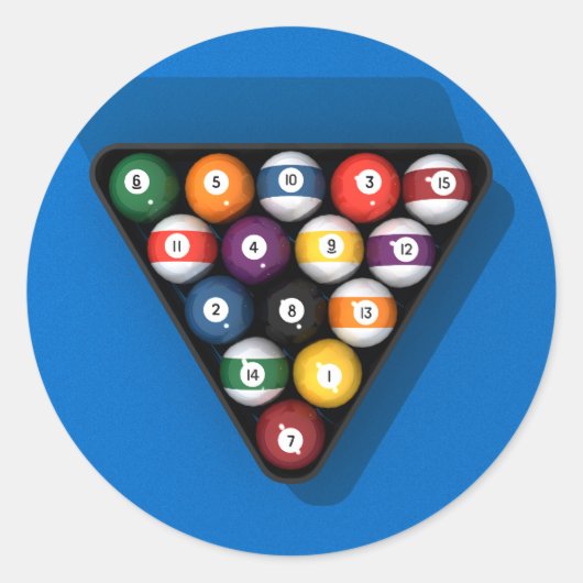 Pool Balls on Blue Felt Billiards Table: Ronde Sticker (Voorkant)