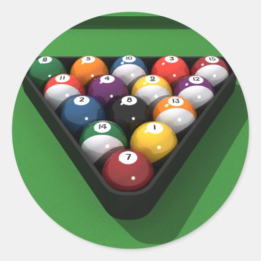 Pool Balls on Green Felt: Ronde Sticker (Voorkant)