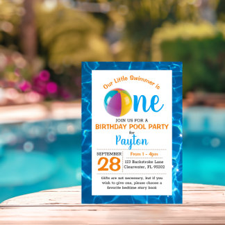 Pool Beach Ball eerste verjaardag Kaart