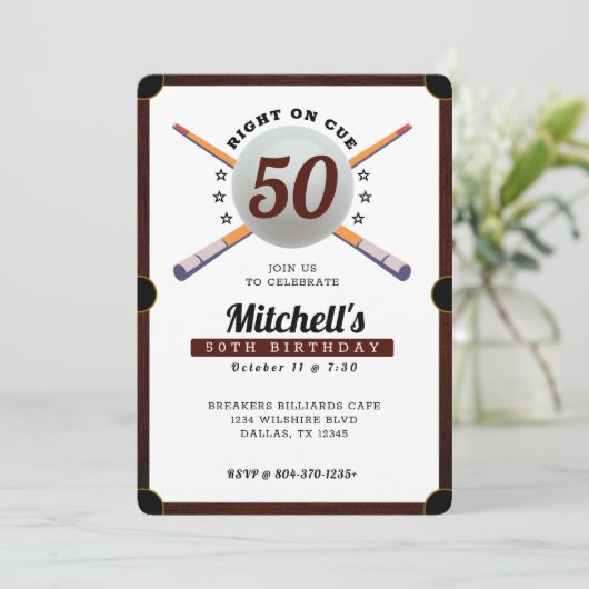 Pool Biljart 50ste Verjaardag Party Wit Kaart (Staand voorkant)