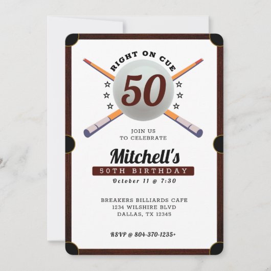 Pool Biljart 50ste Verjaardag Party Wit Kaart (Voorkant)