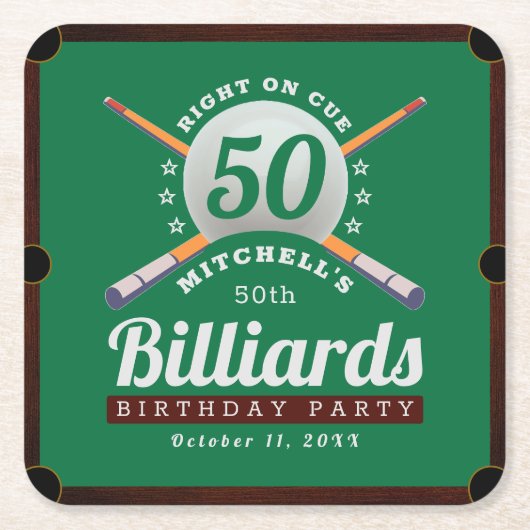 Pool Biljart 50ste verjaardagsfeestje Kartonnen Onderzetters (Voorkant)