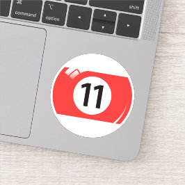 Pool/biljartbal nummer elf (11) rood wit sticker