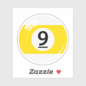 Pool/biljartbal nummer negen (9) geel wit sticker (Vel)