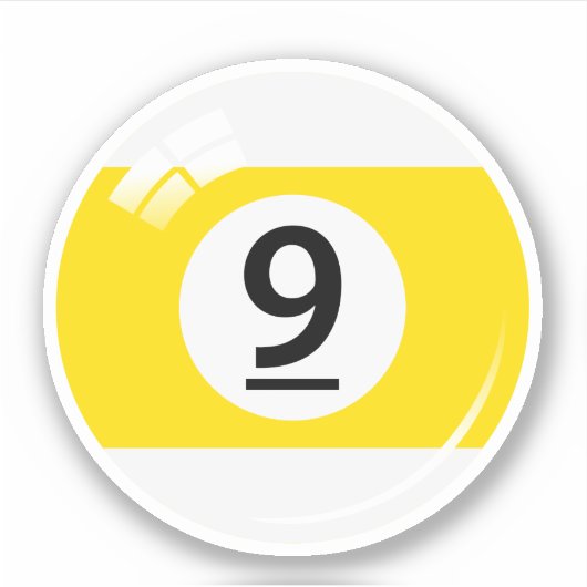 Pool/biljartbal nummer negen (9) geel wit sticker (Voorkant)