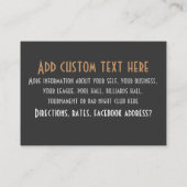 Pool.Billiards.Cards.Poker.Bar.Night club.Tables Visitekaartje (Achterkant)