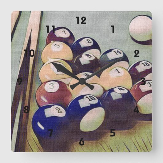 Pool Billiards Games Room Clock Vierkante Klok (Voorkant)