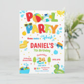 Pool Birthday Party Boy Invitation Kaart (Staand voorkant)