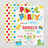 Pool Birthday Party Boy Invitation Kaart (Voorkant / Achterkant)