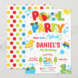 Pool Birthday Party Boy Invitation Kaart