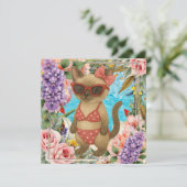 Pool Birthday Party for Cat Lovers Bedankkaart (Staand voorkant)