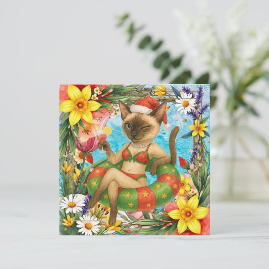 Pool Birthday Party for Cat Lovers  Bedankkaart (Staand voorkant)