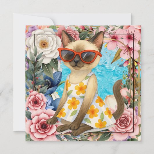 Pool Birthday Party for Cat Lovers  Bedankkaart (Voorkant)