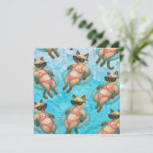 Pool Birthday Party for Cat Lovers  Bedankkaart (Staand voorkant)