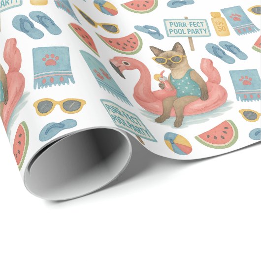 Pool Birthday Party for Cat Lovers  Cadeaupapier (Rol Hoek)