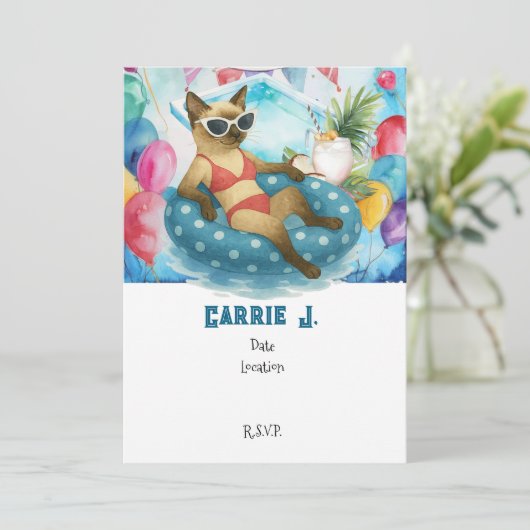 Pool Birthday Party for Cat Lovers   Kaart (Staand voorkant)