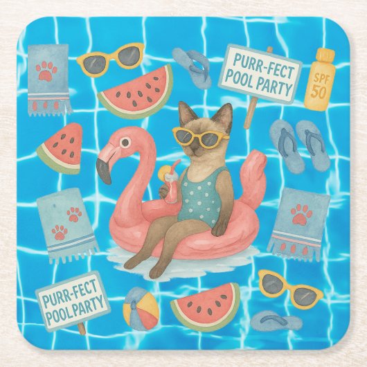 Pool Birthday Party for Cat Lovers  Kartonnen Onderzetters (Voorkant)