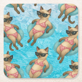Pool Birthday Party for Cat Lovers  Kartonnen Onderzetters