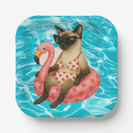 Pool Birthday Party for Cat Lovers  Papieren Bordje (Voorkant)