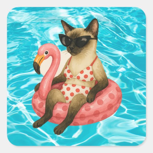 Pool Birthday Party for Cat Lovers  Vierkante Sticker (Voorkant)