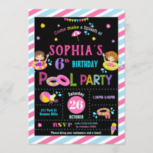 Pool Birthday Party Girl Summer Beach Swim Kaart