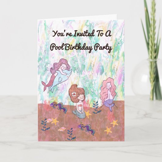 Pool Birthday Party Invitation and Mermaids (Voorkant)