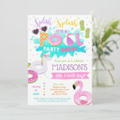 Pool Birthday Party Invitations for girl Kaart (Staand voorkant)