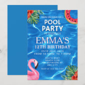 Pool Birthday Party Kaart (Voorkant / Achterkant)