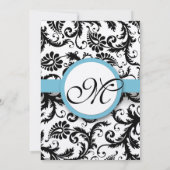 Pool Blue Damask Swirls Wedding Invitation 5 x 7 Kaart (Achterkant)