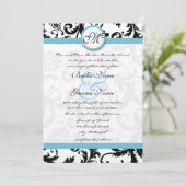 Pool Blue Damask Swirls Wedding Invitation 5 x 7 Kaart (Staand voorkant)