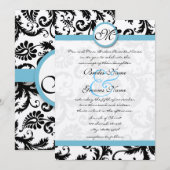 Pool Blue Damask Swirls Wedding Invitation 5 x 7 Kaart (Voorkant / Achterkant)