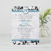 Pool Blue Damask Swirls Wedding Invitation 5 x 7 Kaart (Staand voorkant)