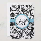 Pool Blue Damask Swirls Wedding Invitation 5 x 7 Kaart (Achterkant)