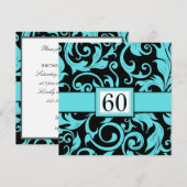 Pool Blue en Black 60th Birthday Party-uitnodiging Kaart (Voorkant / Achterkant)