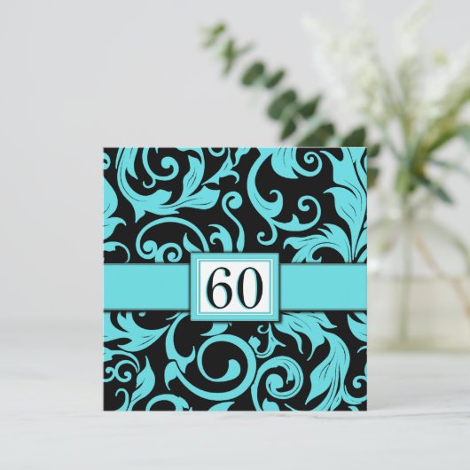 Pool Blue en Black 60th Birthday Party-uitnodiging Kaart (Staand voorkant)